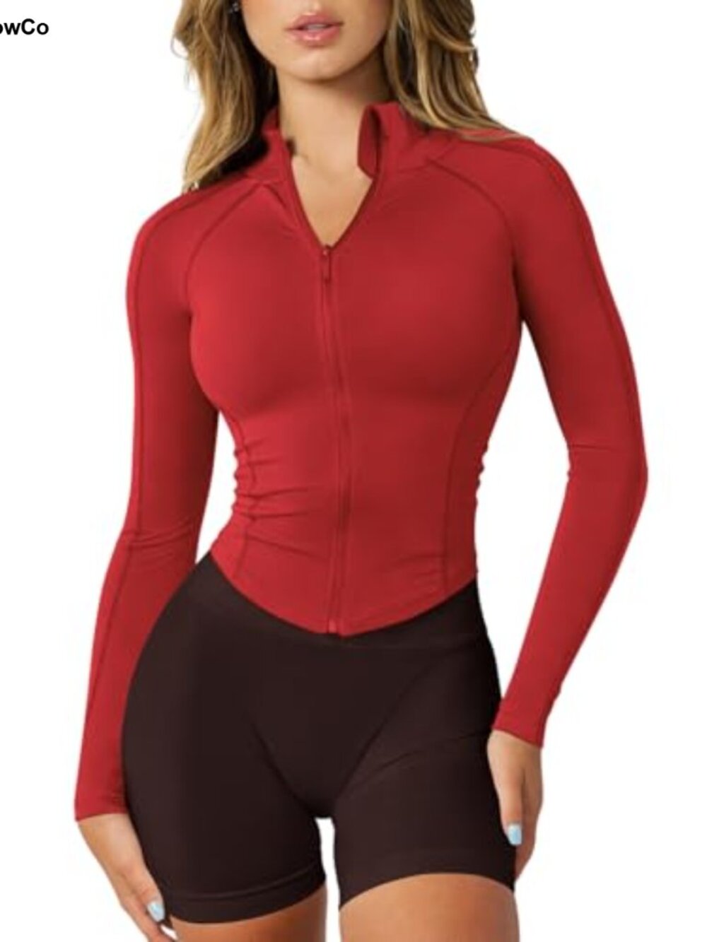 Cropped Zip Up Athletic Jacket with Thumb Holes for Women